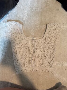 Freshman Cream Crochet Square-Neck Crop Top